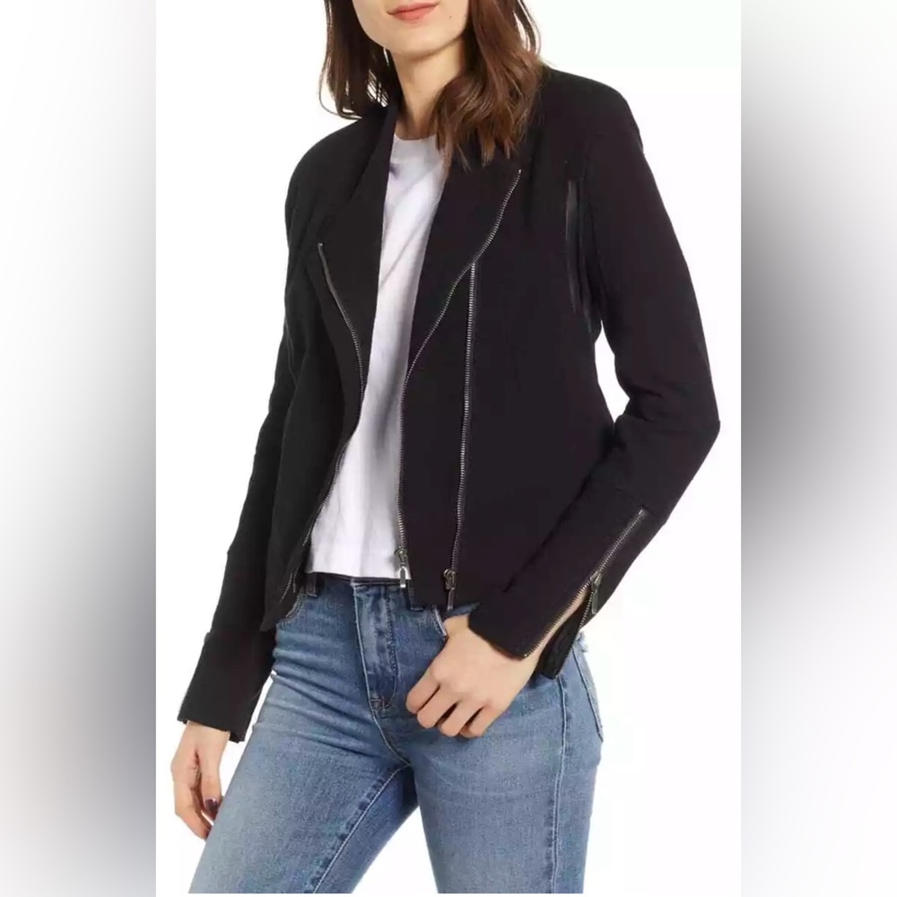 Blank NYC Black Cropped Moto Jacket Zip Front Biker Jacket Size M